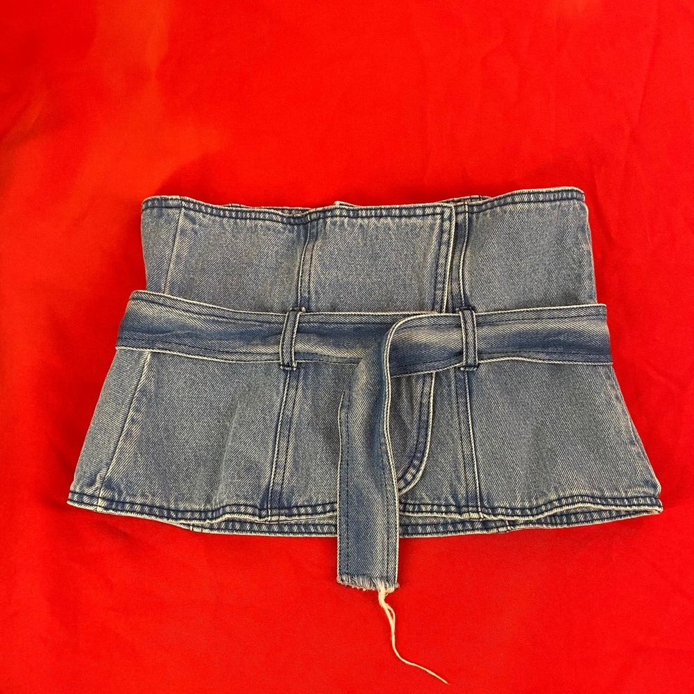 Zara Denim Strapless Peplum Top in Blue - Picture 9 of 10